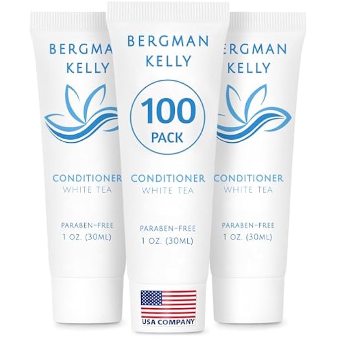 BERGMAN KELLY HOTEL CONDITIONER (1 FL OZ, 100 PK, WHITE TEA), DELIGHT YOUR GUESTS WITH REVITALIZING AND REFRESHING TRAVEL SIZE CONDITIONER, QUALITY SMALL SIZE TRAVEL AMENITIES HOTEL TOILETRIES IN BULK - Image 1